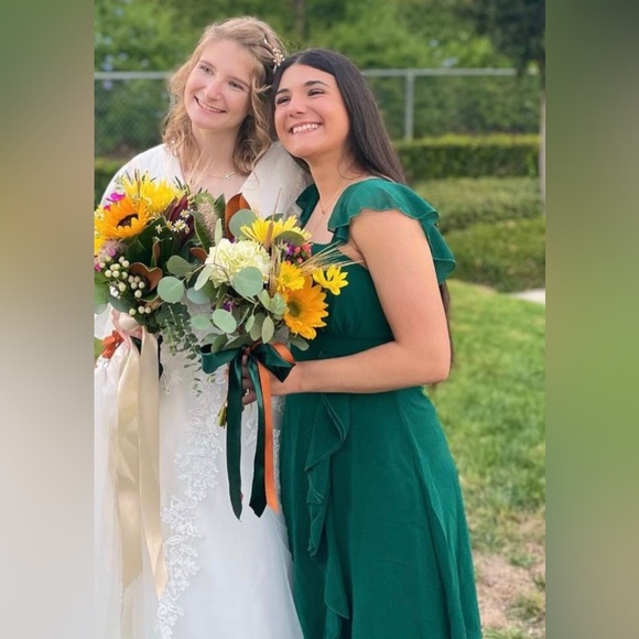 Green Bridesmaid Dress with Ruffles - Picture 4 of 5